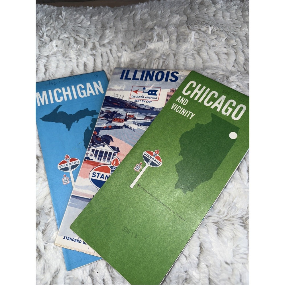 Vintage Standard Oil Illinois Michigan State HighwayTravel Road Map-4545